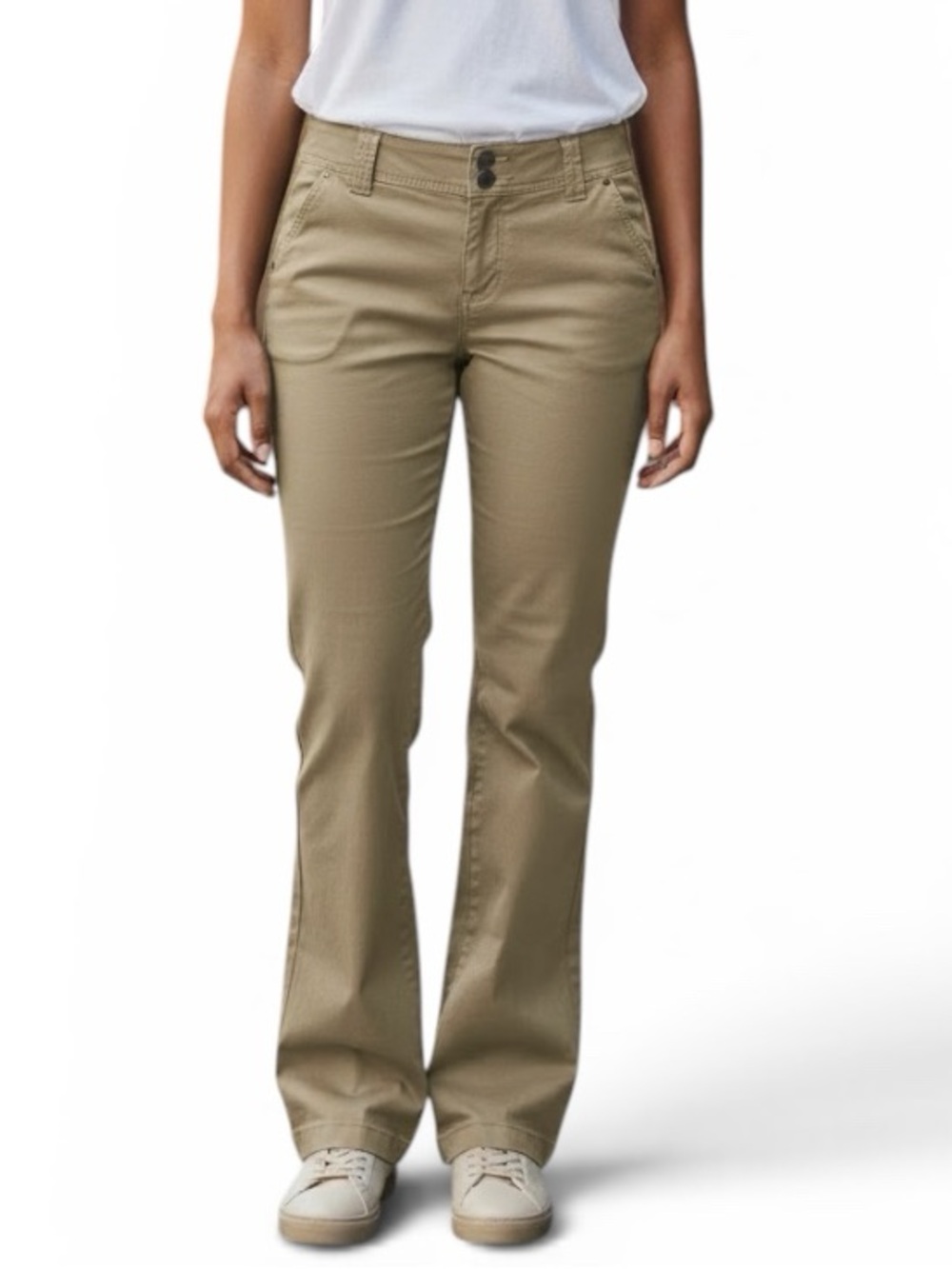 Elle Olive Khaki Stretch lFlare Mid-Rise Pants